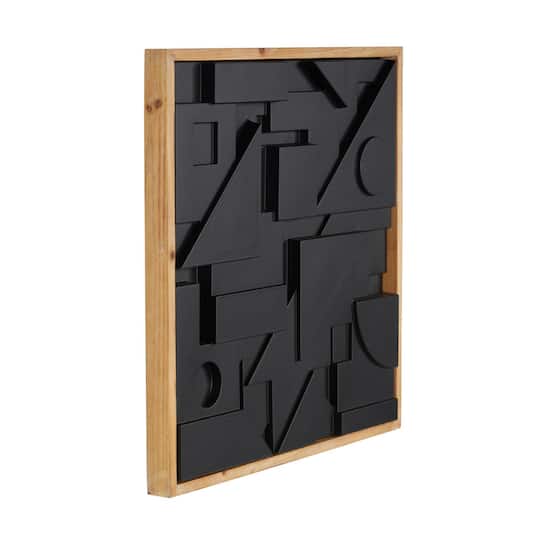 24" x 24" Black Wood Geometric Dimensional Layered Shape with Brown Frame Wall Décor